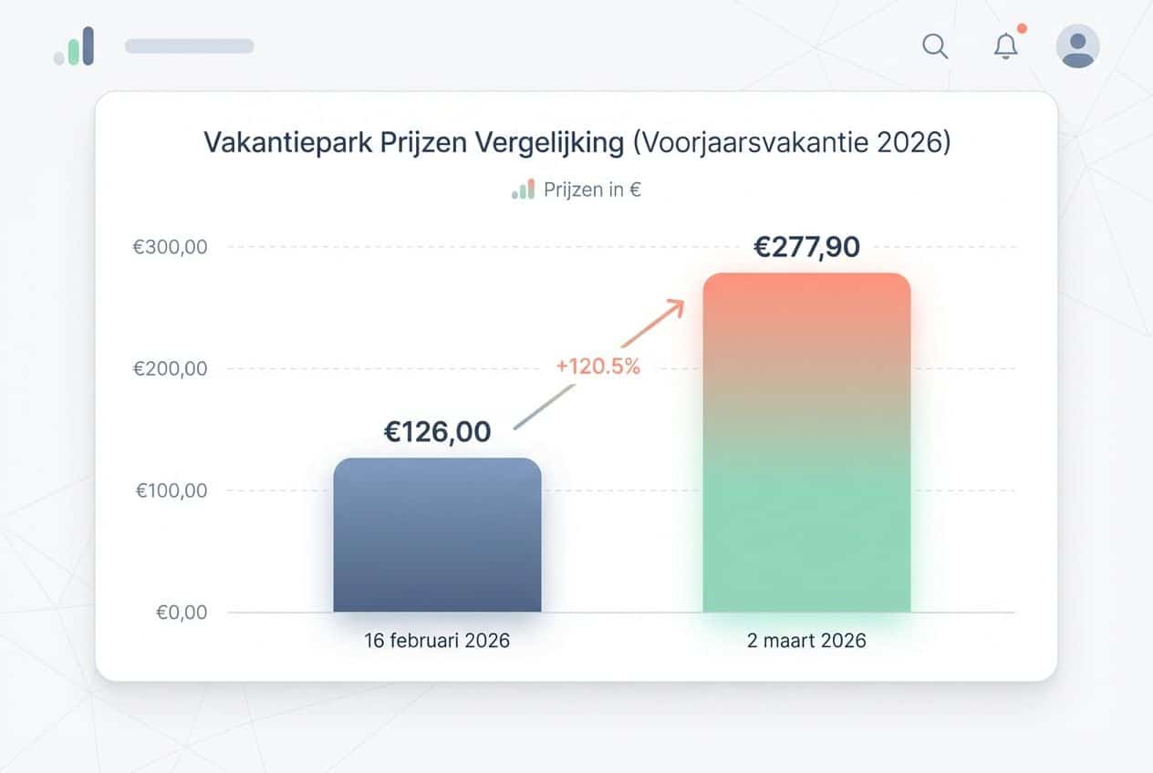Staafdiagram dat het prijsverschil toont tussen data in februari en maart 2026.