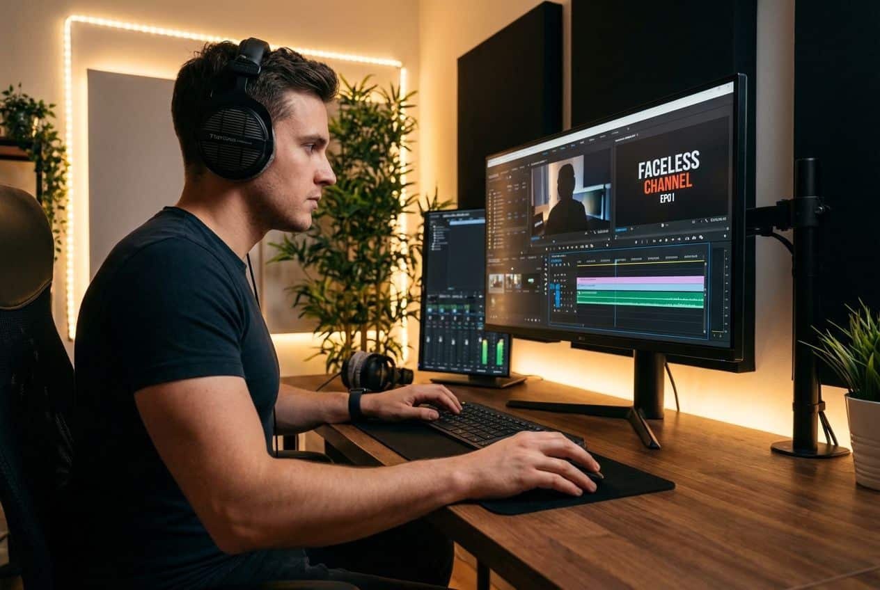 De creator bewerkt een video voor een faceless YouTube-kanaal.