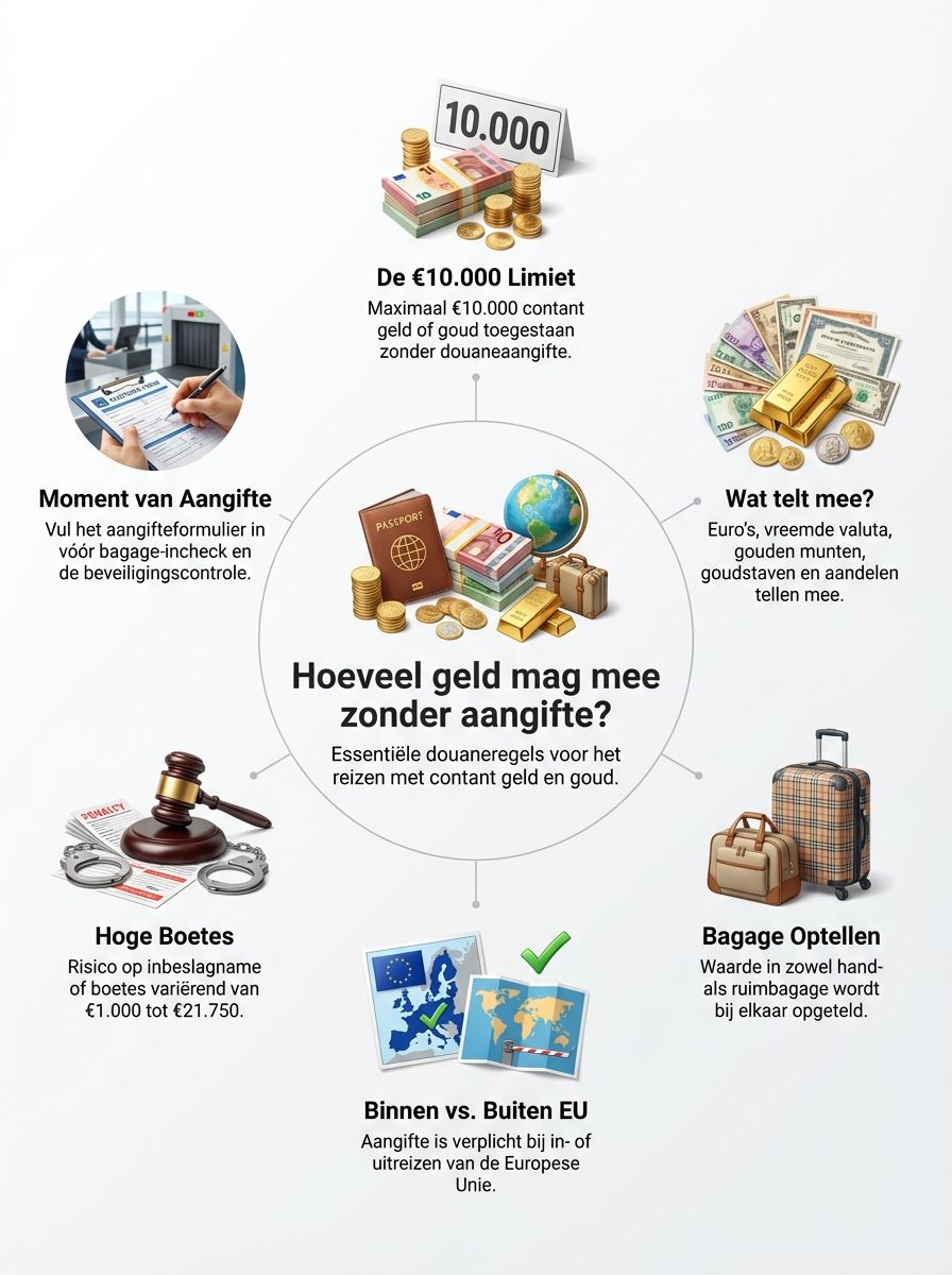 Hoeveel geld mag je meenemen in het vliegtuig zonder aangifte?